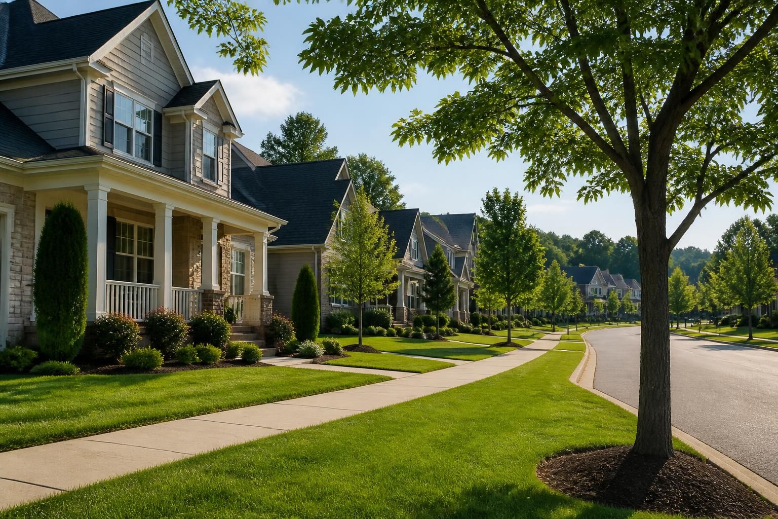 Planned community street with manicured lawns in Braselton.
