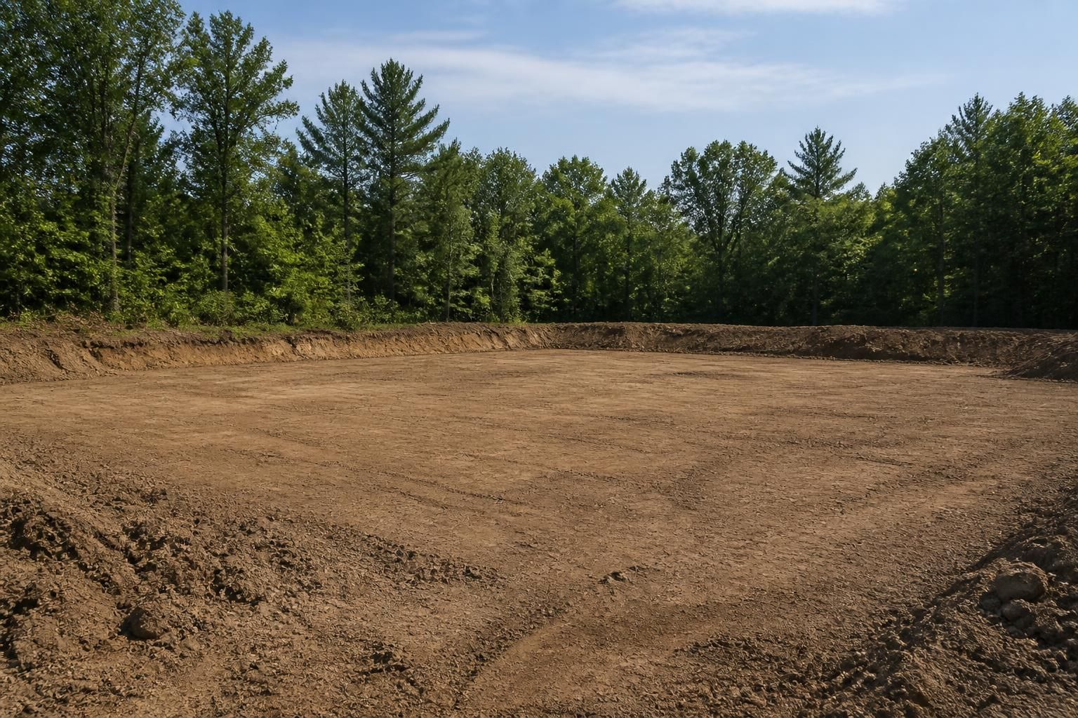 Prepared lot with leveled soil and a clean open footprint.