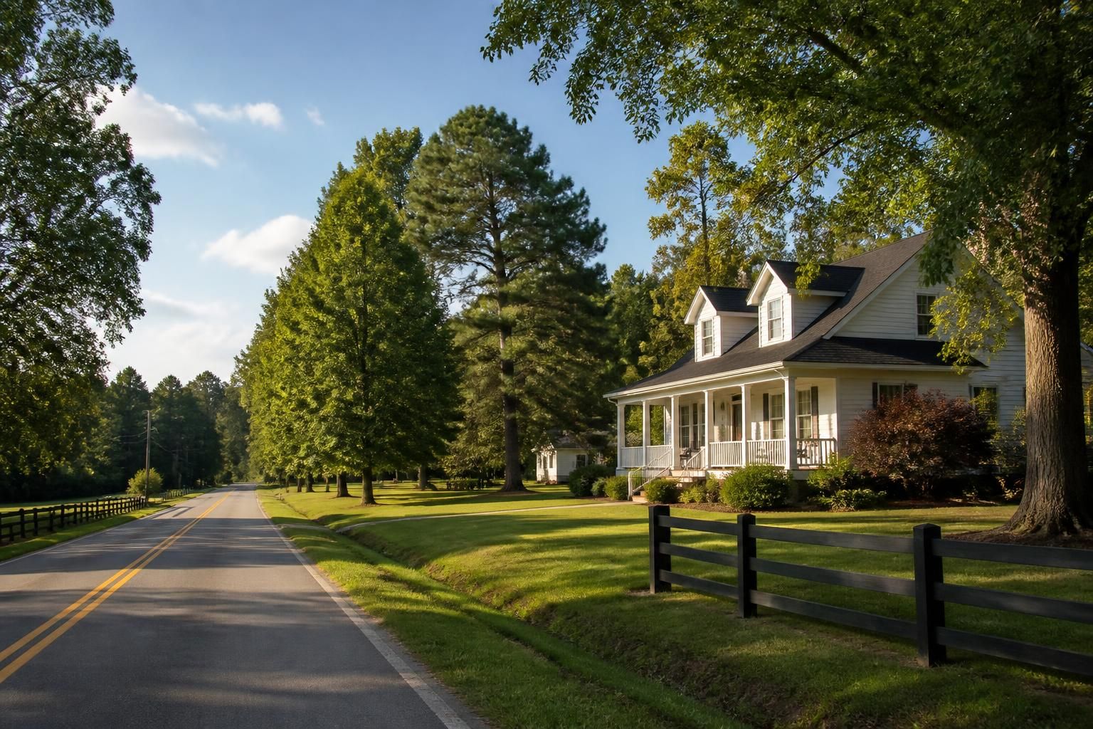 Countryside neighborhood with spacious lots and trees in Nicholson.