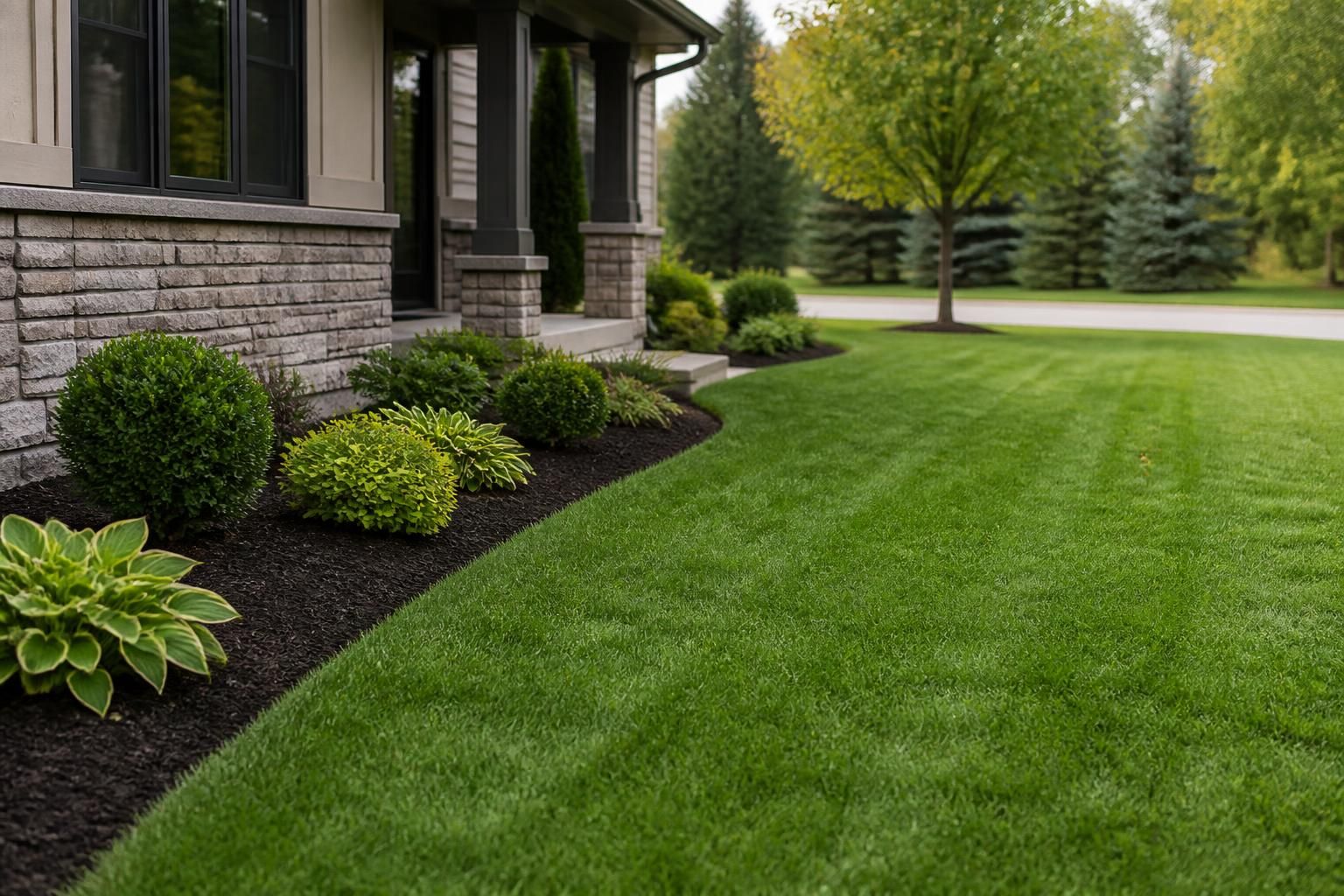 Freshly cleaned yard with crisp edges and removed debris.